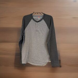 Hanes X-Temp T-Shirt XL Performance Raglan Lt and Dark Gray Henley Long Sleeve